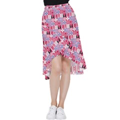 Scandinavian Abstract Pattern Frill Hi Low Chiffon Skirt