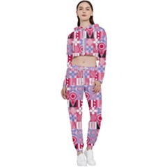 Scandinavian Abstract Pattern Cropped Zip Up Lounge Set