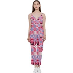 Scandinavian Abstract Pattern V-neck Camisole Jumpsuit by Maspions