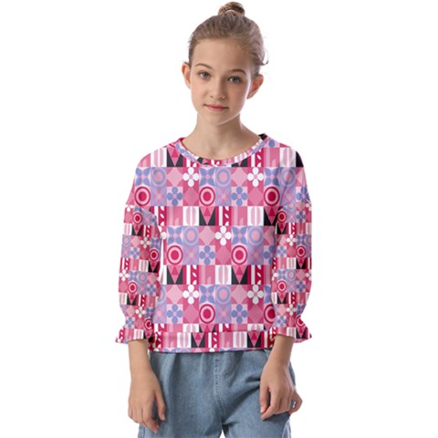 Scandinavian Abstract Pattern Kids  Cuff Sleeve Top by Maspions