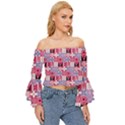 Scandinavian Abstract Pattern Off Shoulder Flutter Bell Sleeve Top View3