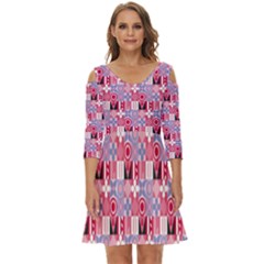 Scandinavian Abstract Pattern Shoulder Cut Out Zip Up Dress