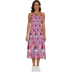 Scandinavian Abstract Pattern Sleeveless Shoulder Straps Boho Dress