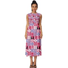 Scandinavian Abstract Pattern Sleeveless Round Neck Midi Dress