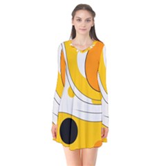 Abstract Pattern Long Sleeve V-neck Flare Dress