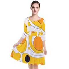 Abstract Pattern Quarter Sleeve Waist Band Dress