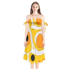 Abstract Pattern Shoulder Tie Bardot Midi Dress