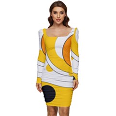 Abstract Pattern Women Long Sleeve Ruched Stretch Jersey Dress