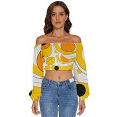 Abstract Pattern Long Sleeve Crinkled Weave Crop Top