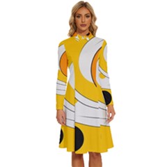 Abstract Pattern Long Sleeve Shirt Collar A-line Dress