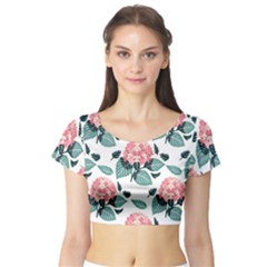 Flowers Hydrangeas Short Sleeve Crop Top