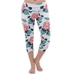 Flowers Hydrangeas Capri Yoga Leggings