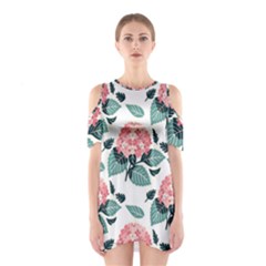 Flowers Hydrangeas Shoulder Cutout One Piece Dress