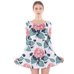 Flowers Hydrangeas Long Sleeve Velvet Skater Dress