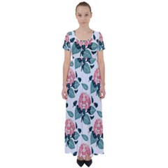 Flowers Hydrangeas High Waist Short Sleeve Maxi Dress