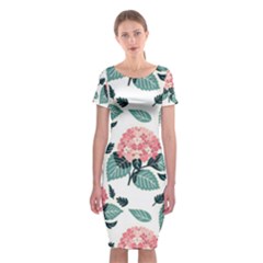 Flowers Hydrangeas Classic Short Sleeve Midi Dress