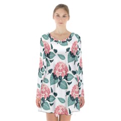 Flowers Hydrangeas Long Sleeve Velvet V-neck Dress