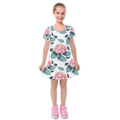 Flowers Hydrangeas Kids  Short Sleeve Velvet Dress