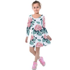 Flowers Hydrangeas Kids  Long Sleeve Velvet Dress