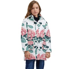 Flowers Hydrangeas Kids  Hooded Longline Puffer Jacket