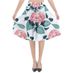 Flowers Hydrangeas Flared Midi Skirt