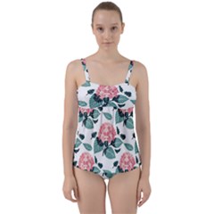 Flowers Hydrangeas Twist Front Tankini Set