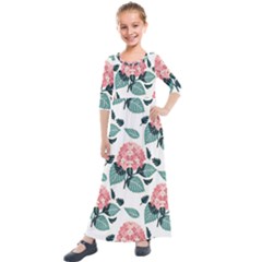 Flowers Hydrangeas Kids  Quarter Sleeve Maxi Dress by Maspions