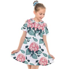 Flowers Hydrangeas Kids  Short Sleeve Shirt Dress