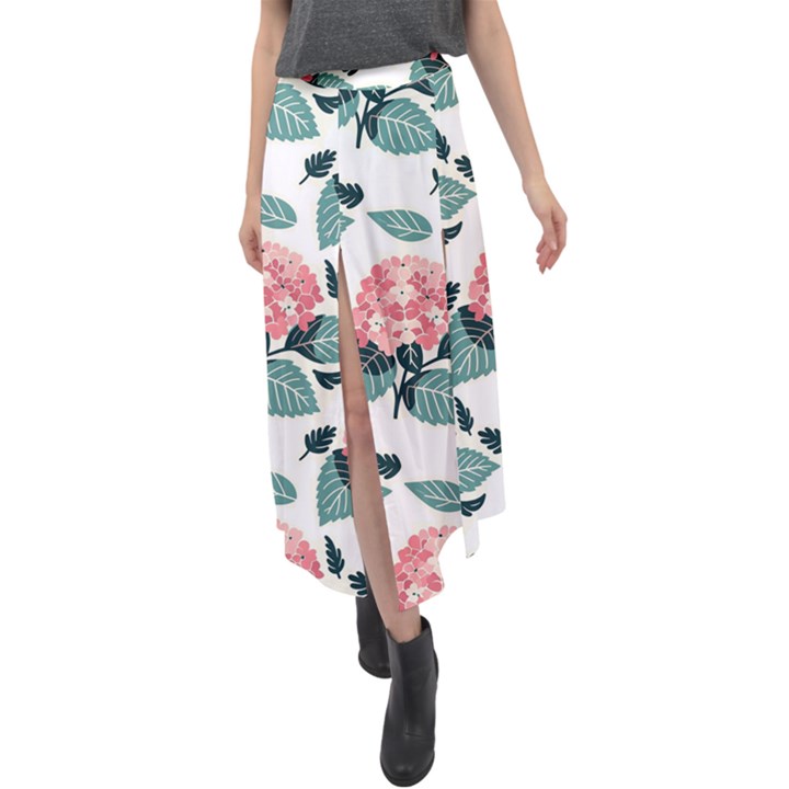 Flowers Hydrangeas Velour Split Maxi Skirt