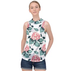 Flowers Hydrangeas High Neck Satin Top