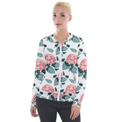 Flowers Hydrangeas Velvet Zip Up Jacket by Maspions