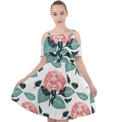 Flowers Hydrangeas Cut Out Shoulders Chiffon Dress