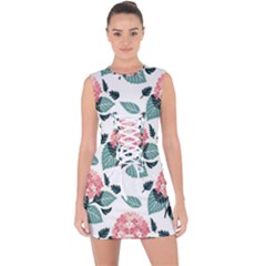 Flowers Hydrangeas Lace Up Front Bodycon Dress