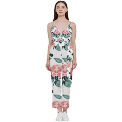 Flowers Hydrangeas V-neck Camisole Jumpsuit