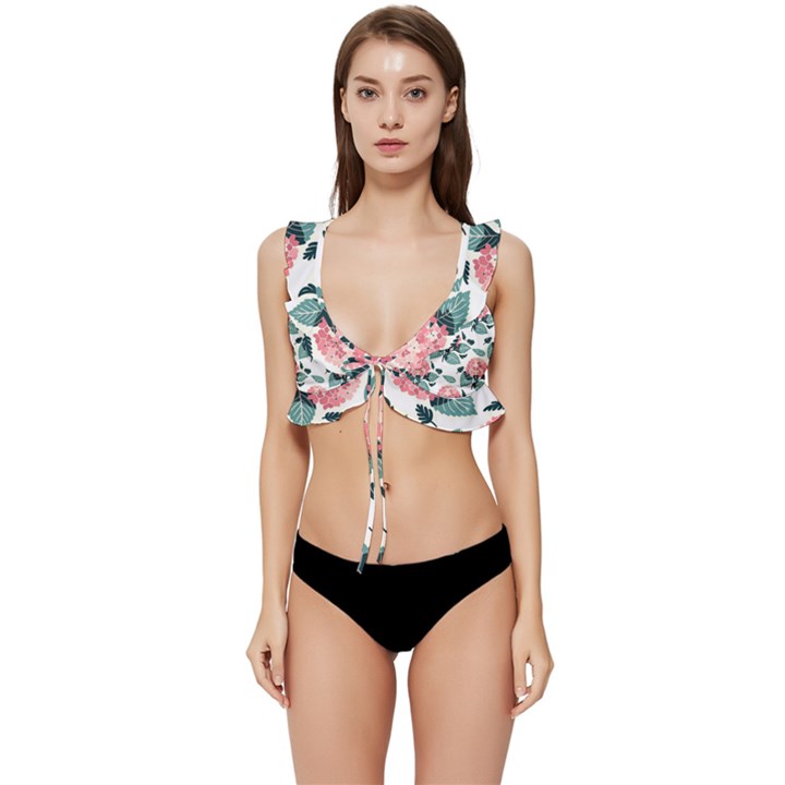 Flowers Hydrangeas Low Cut Ruffle Edge Bikini Top