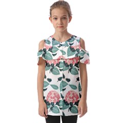 Flowers Hydrangeas Fold Over Open Sleeve Top