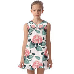 Flowers Hydrangeas Kids  Pilgrim Collar Ruffle Hem Dress by Maspions