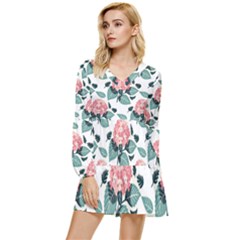 Flowers Hydrangeas Tiered Long Sleeve Mini Dress by Maspions