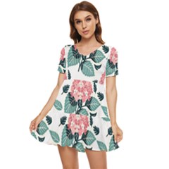 Flowers Hydrangeas Tiered Short Sleeve Babydoll Dress by Maspions