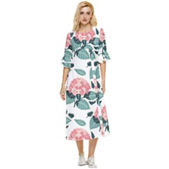 Flowers Hydrangeas Double Cuff Midi Dress