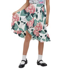 Flowers Hydrangeas Kids  Ruffle Flared Wrap Midi Skirt by Maspions