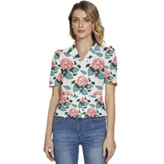 Flowers Hydrangeas Puffed Short Sleeve Button Up Jacket