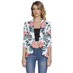 Flowers Hydrangeas Women s 3/4 Sleeve Ruffle Edge Open Front Jacket by Maspions