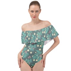 Illustration Pattern Seamless Off Shoulder Velour Bodysuit 