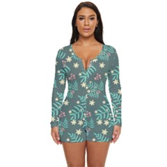 Illustration Pattern Seamless Long Sleeve Boyleg Swimsuit