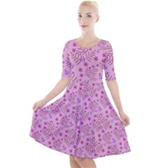 Illustration Pattern Seamless Quarter Sleeve A-line Dress