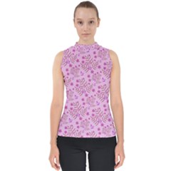 Illustration Pattern Seamless Mock Neck Shell Top