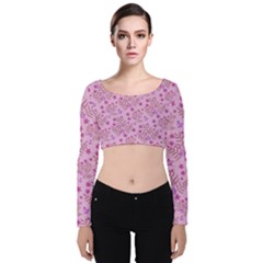 Illustration Pattern Seamless Velvet Long Sleeve Crop Top