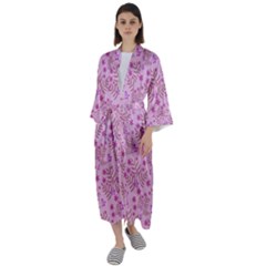 Illustration Pattern Seamless Maxi Satin Kimono