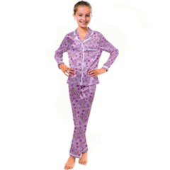 Illustration Pattern Seamless Kids  Satin Long Sleeve Pajamas Set